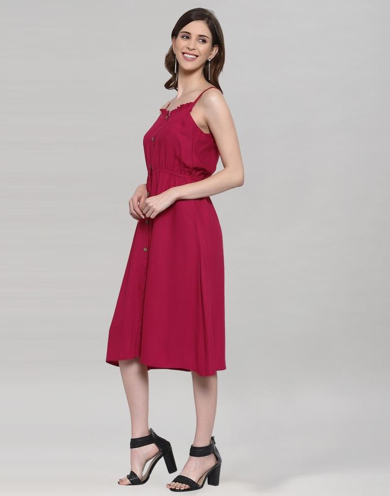 Hot Pink Coloured Rayon Slub Solid Dress | Leemboodi