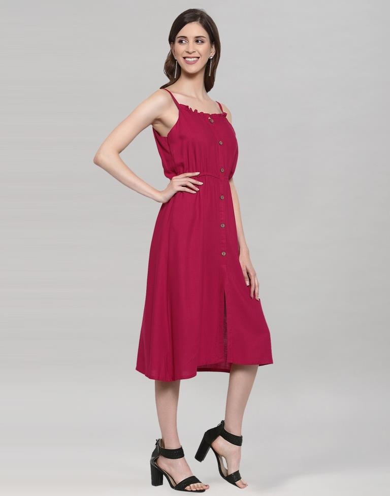 Hot Pink Coloured Rayon Slub Solid Dress | Leemboodi