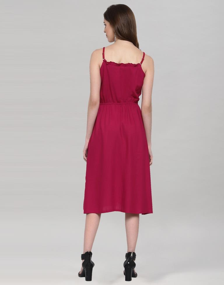 Hot Pink Coloured Rayon Slub Solid Dress | Leemboodi