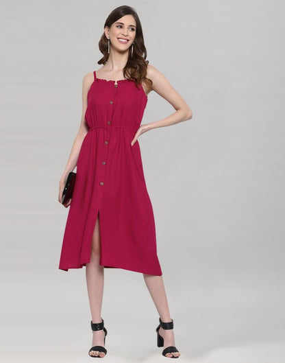 Hot Pink Coloured Rayon Slub Solid Dress | Leemboodi