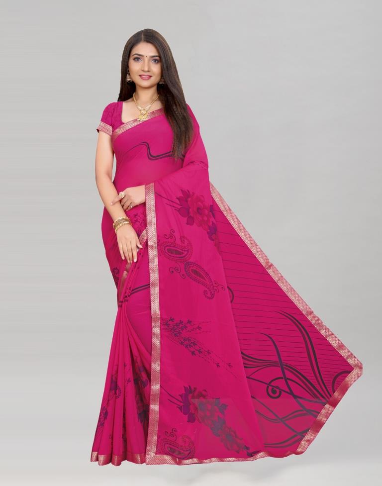 Dark Pink Coloured Chiffon Floral Printed Casual saree | Sudathi