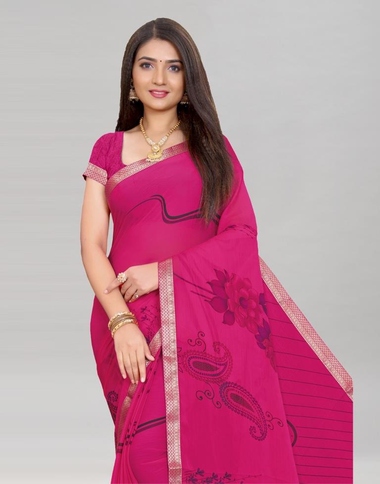 Dark Pink Coloured Chiffon Floral Printed Casual saree | Sudathi