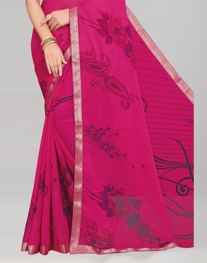 Dark Pink Coloured Chiffon Floral Printed Casual saree | Sudathi