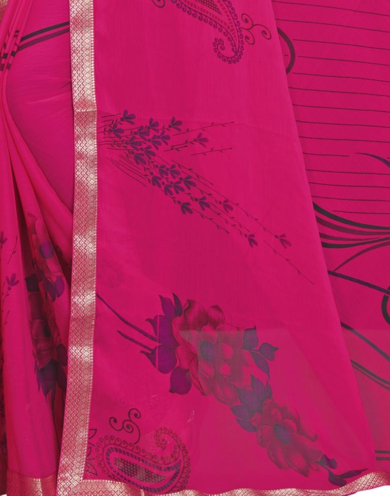 Dark Pink Coloured Chiffon Floral Printed Casual saree | Sudathi