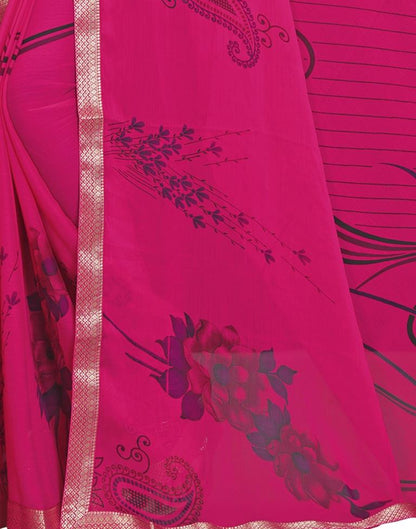 Dark Pink Coloured Chiffon Floral Printed Casual saree | Sudathi