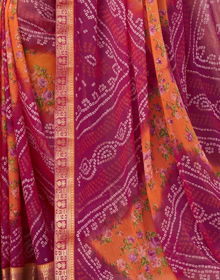 Pink Floral Bandhani Printed Chiffon Saree | Sudathi