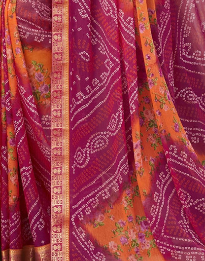 Pink Floral Bandhani Printed Chiffon Saree | Sudathi