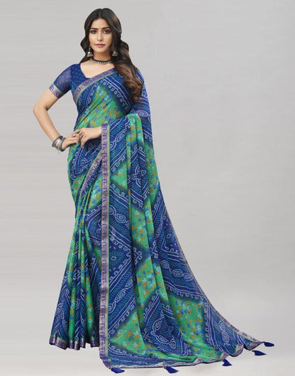 Blue Floral Bandhani Printed Chiffon Saree | Sudathi