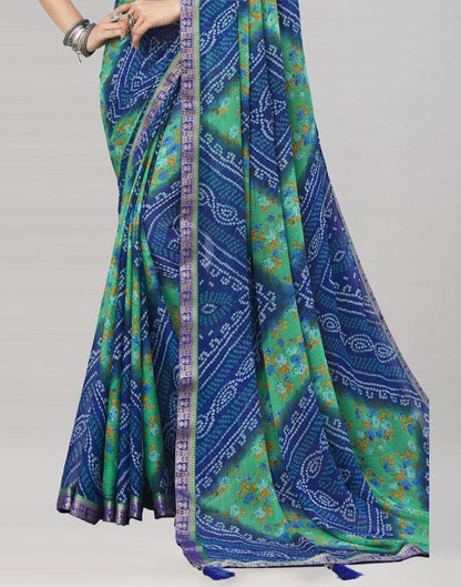 Blue Floral Bandhani Printed Chiffon Saree | Sudathi