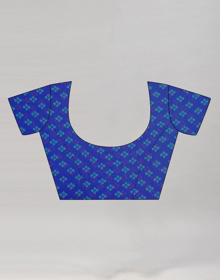 Blue Floral Bandhani Printed Chiffon Saree | Sudathi