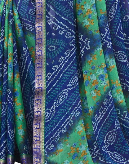 Blue Floral Bandhani Printed Chiffon Saree | Sudathi