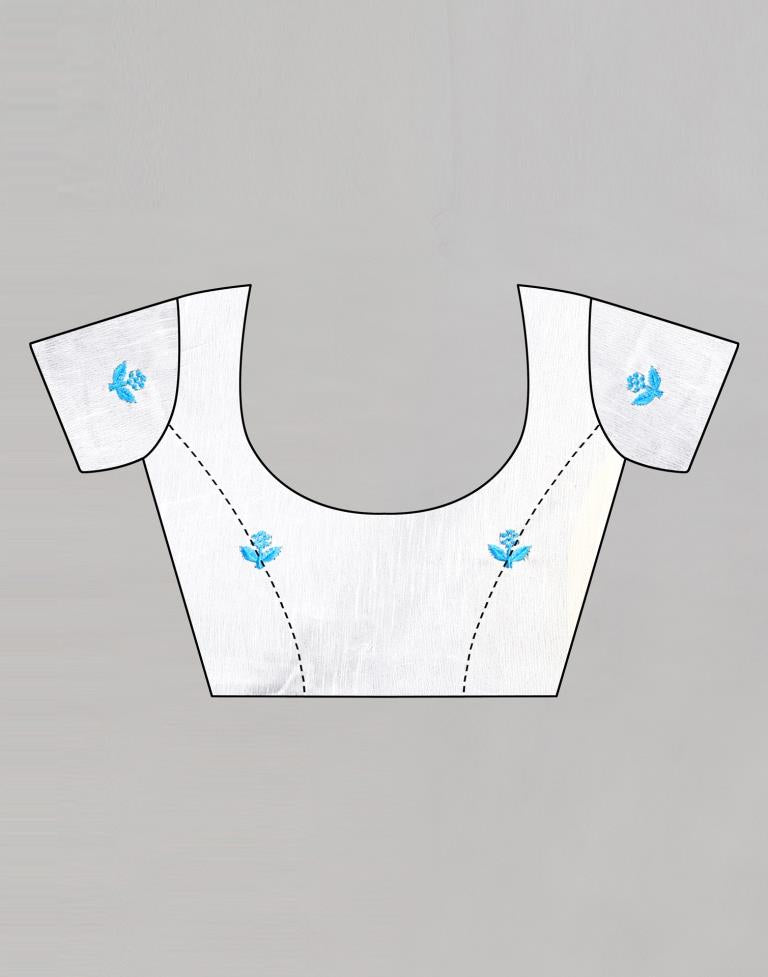 Sky Blue Embroidered Cotton Saree | Sudathi