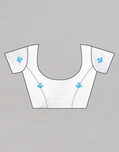 Sky Blue Embroidered Cotton Saree | Sudathi