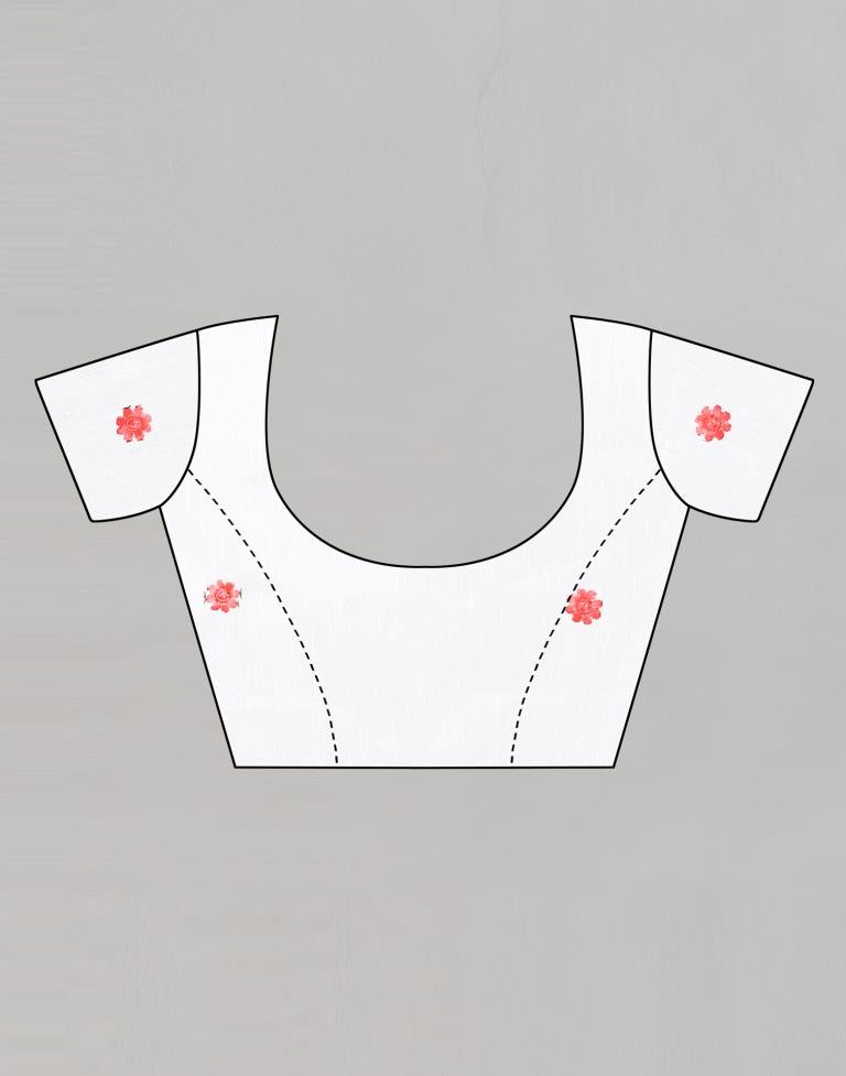 Coral Pink Embroidered Cotton Saree | Sudathi