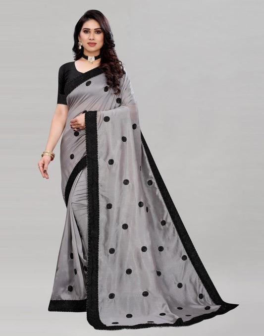Blooming Grey Silk Saree | Sudathi