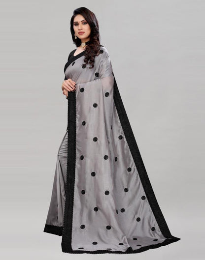 Blooming Grey Silk Saree | Sudathi