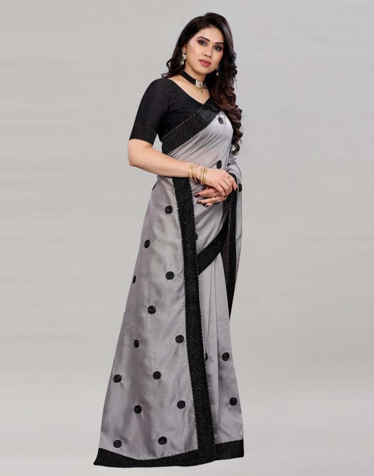 Blooming Grey Silk Saree | Sudathi