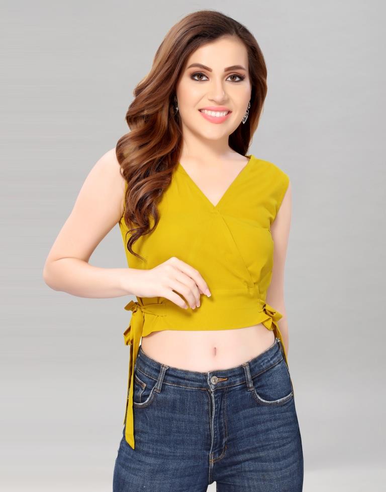 Mustared Yellow Coloured Crepe Plain Top | Sudathi