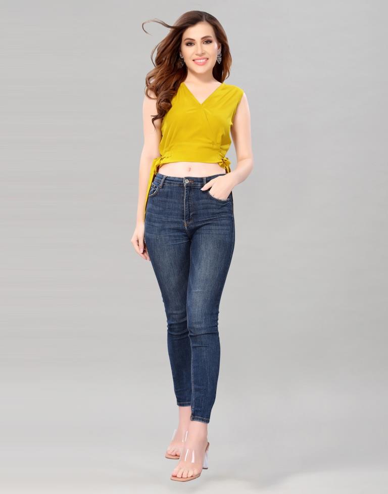 Mustared Yellow Coloured Crepe Plain Top | Sudathi