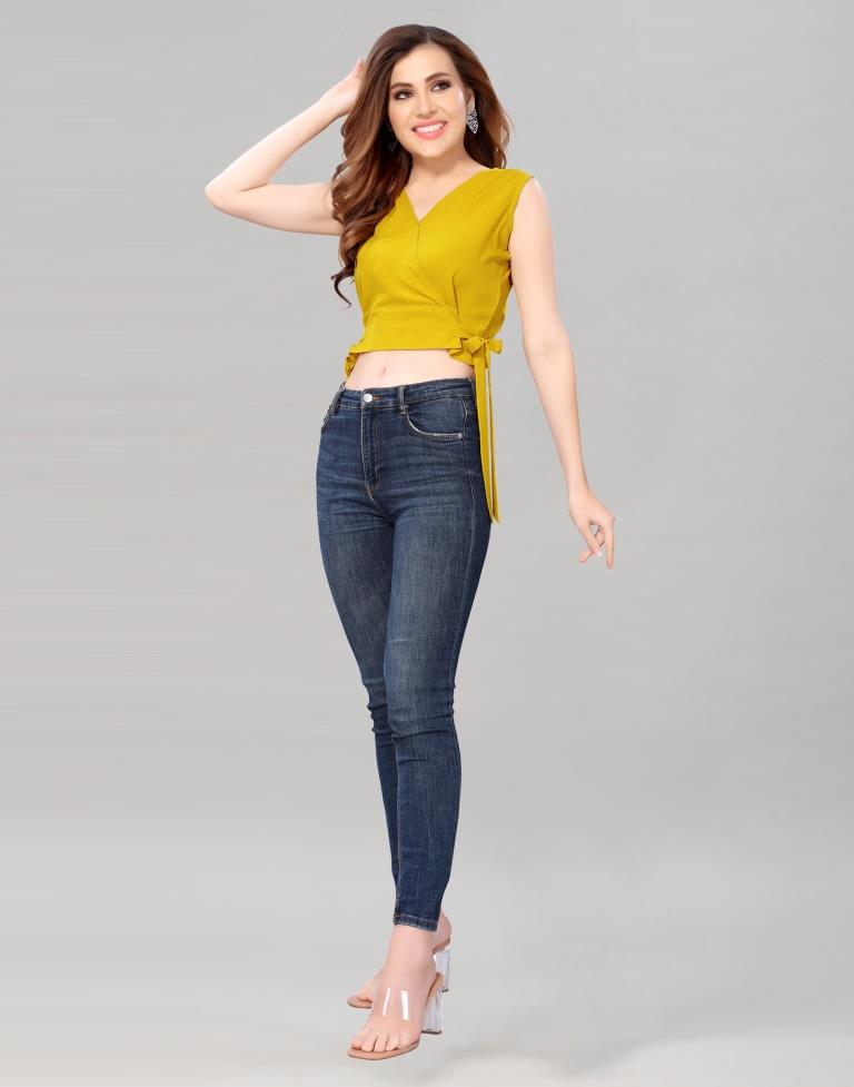 Mustared Yellow Coloured Crepe Plain Top | Sudathi