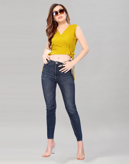 Mustared Yellow Coloured Crepe Plain Top | Sudathi