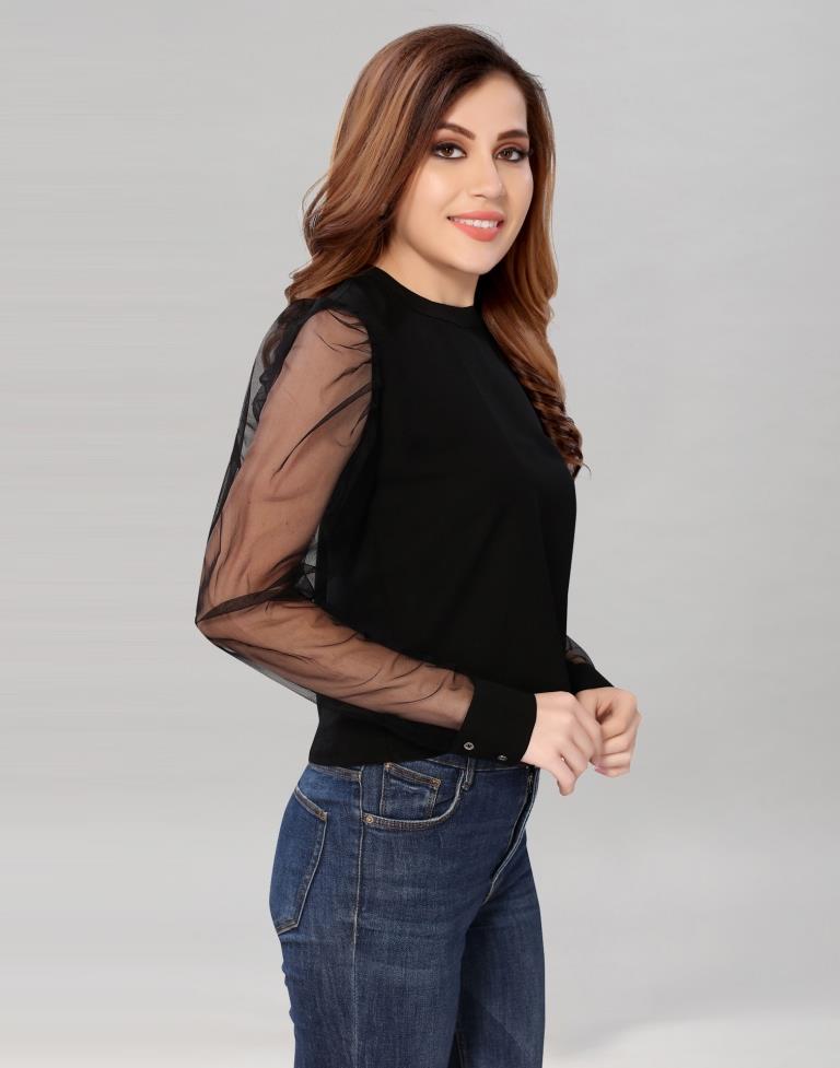 Black Coloured Rexona- Net Dyed Top | Sudathi