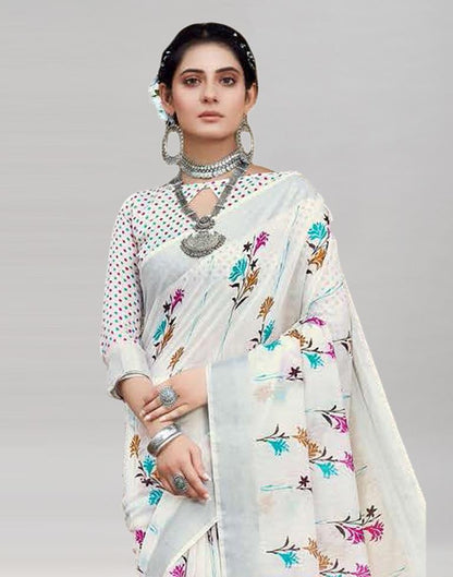 Splendiferous White Cotton Saree | Sudathi