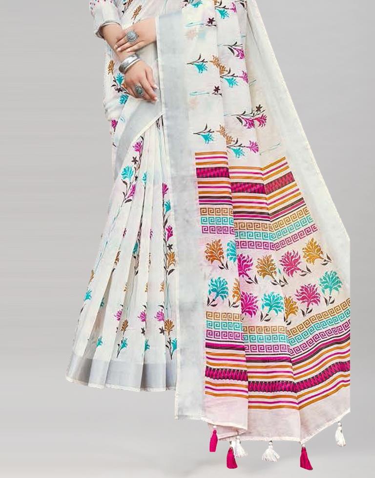 Splendiferous White Cotton Saree | Sudathi