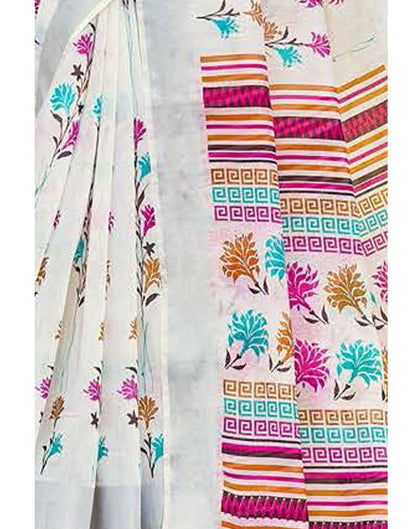 Splendiferous White Cotton Saree | Sudathi
