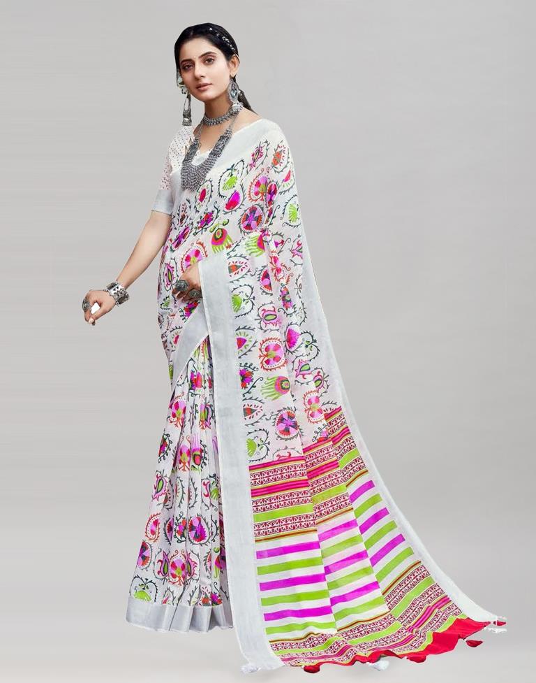 Voguish White Cotton Saree | Sudathi