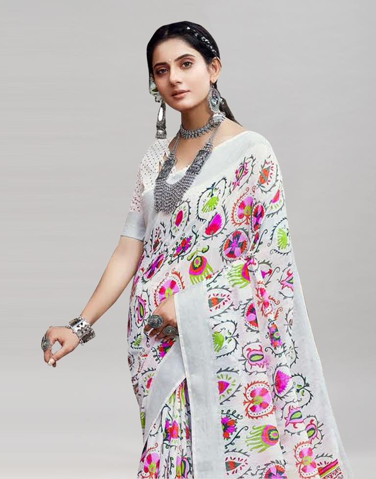 Voguish White Cotton Saree | Sudathi