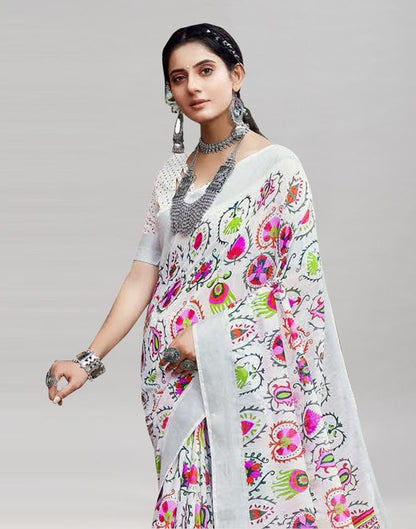 Voguish White Cotton Saree | Sudathi