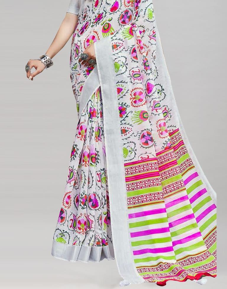 Voguish White Cotton Saree | Sudathi
