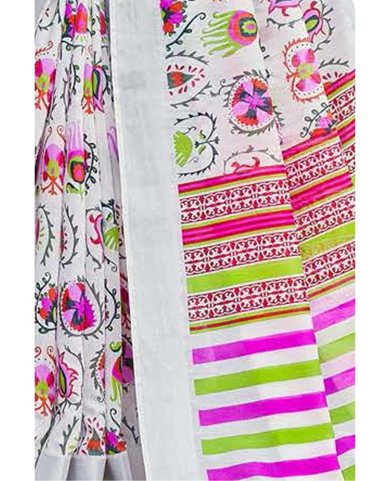 Voguish White Cotton Saree | Sudathi