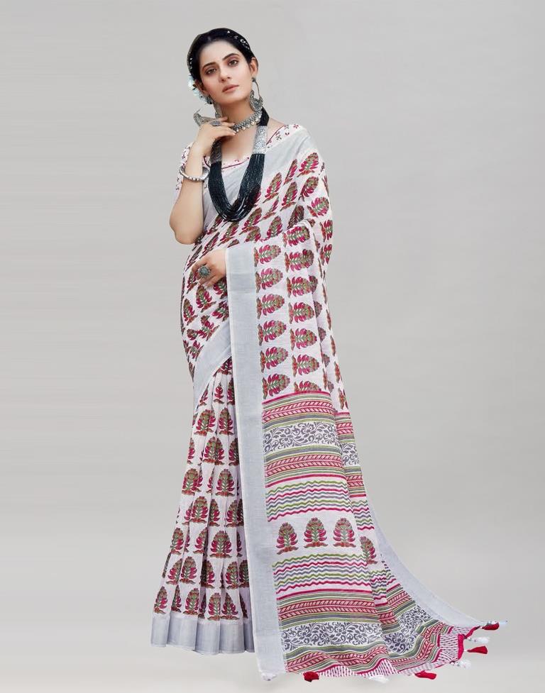 Captivating White Cotton Saree | Sudathi