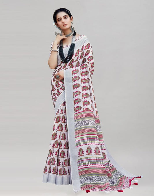 Captivating White Cotton Saree | Sudathi