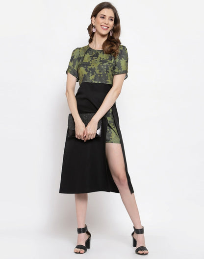 Military Green Half Slit Dress | Sudathi