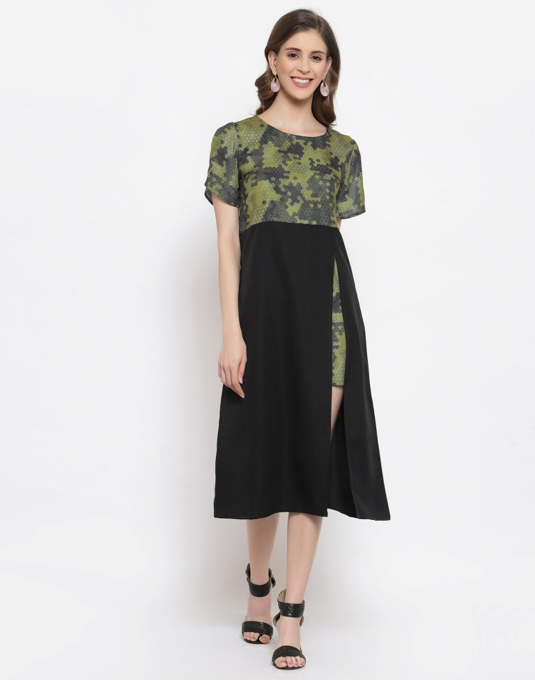Military Green Half Slit Dress | Sudathi