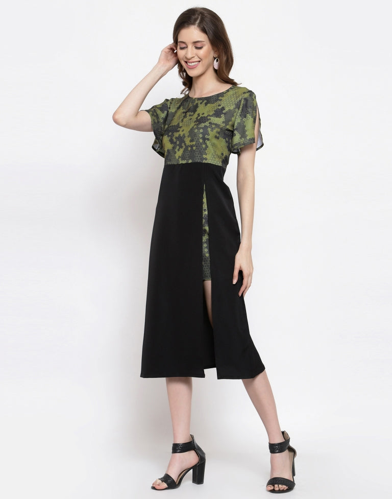 Military Green Half Slit Dress | Sudathi