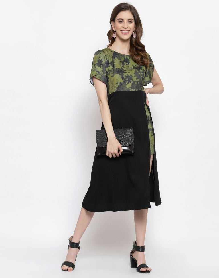 Military Green Half Slit Dress | Sudathi