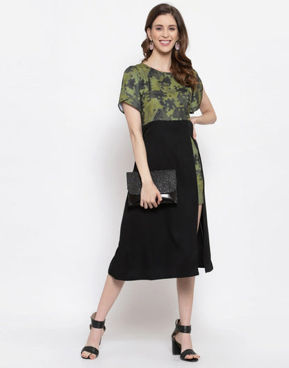 Military Green Half Slit Dress | Sudathi