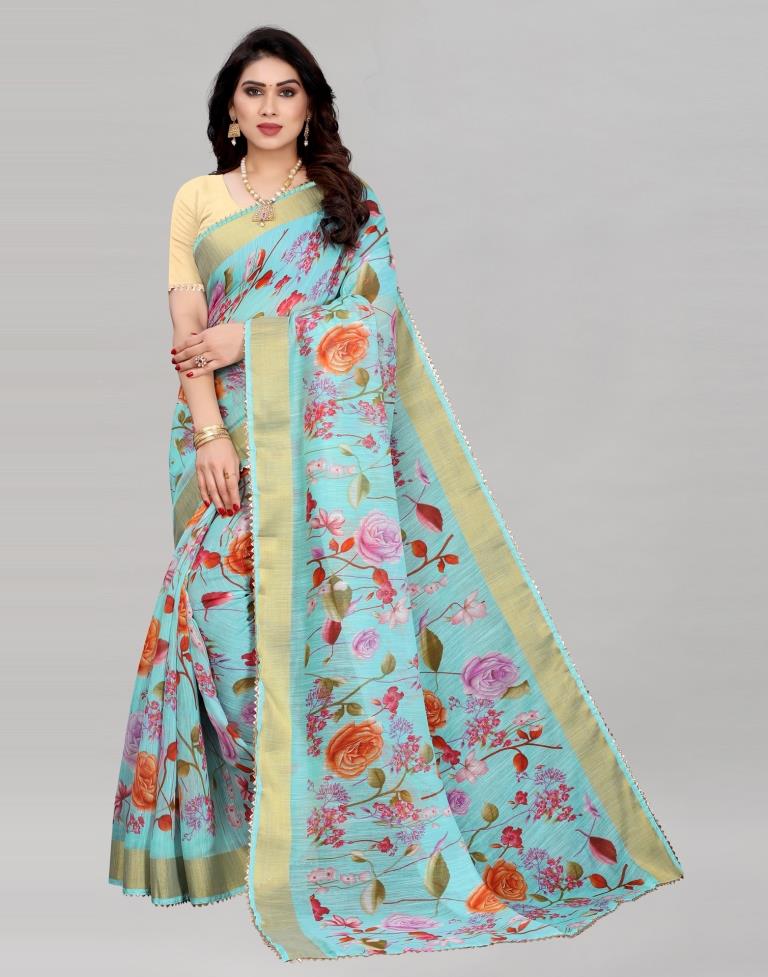 Immaculate Blue Cotton Saree | Sudathi