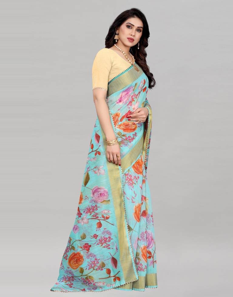 Immaculate Blue Cotton Saree | Sudathi