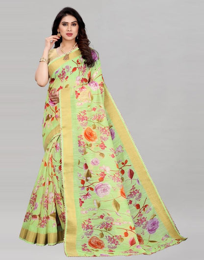 Blooming Lime Green Cotton Saree | Sudathi