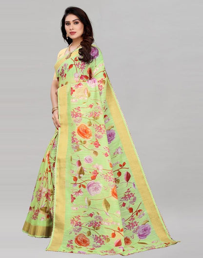 Blooming Lime Green Cotton Saree | Sudathi