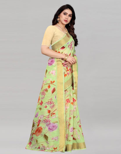 Blooming Lime Green Cotton Saree | Sudathi