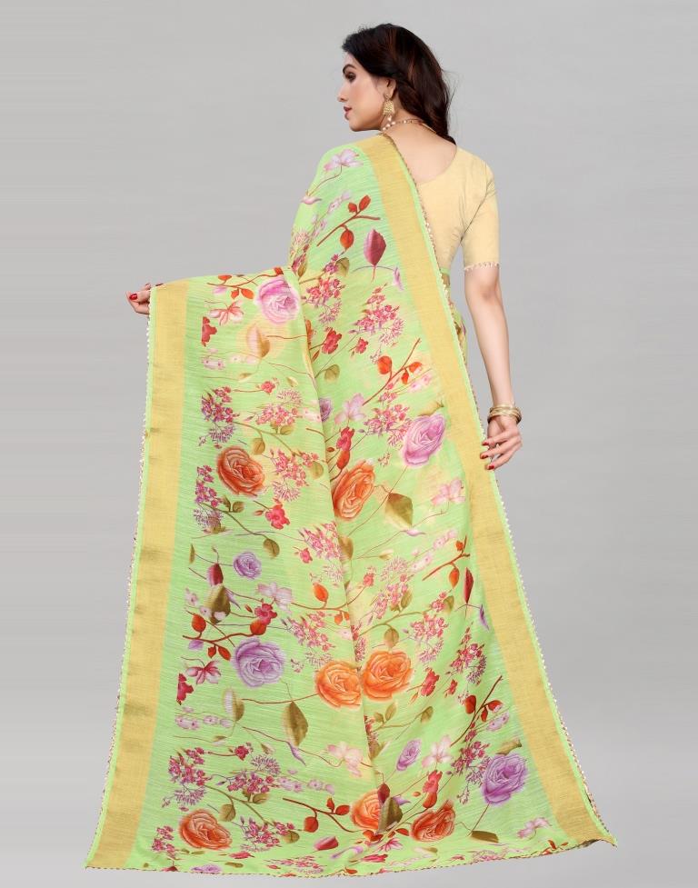 Blooming Lime Green Cotton Saree | Sudathi