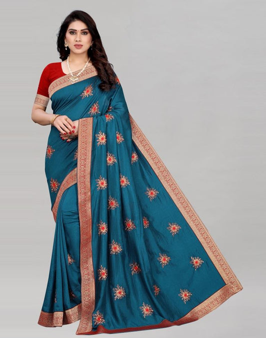 Blue Silk Embroidered Silk Saree | Sudathi