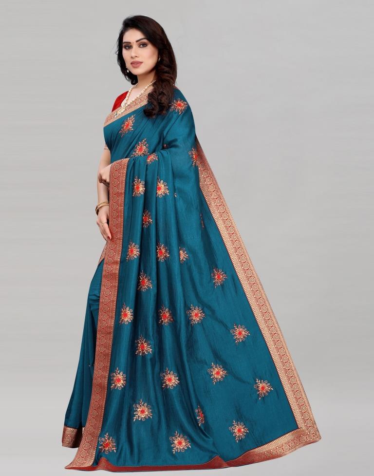 Blue Silk Embroidered Silk Saree | Sudathi