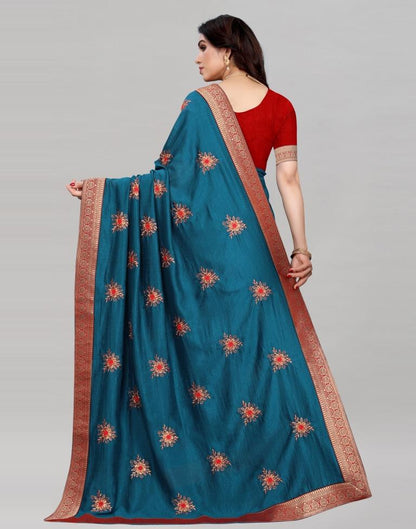 Blue Silk Embroidered Silk Saree | Sudathi